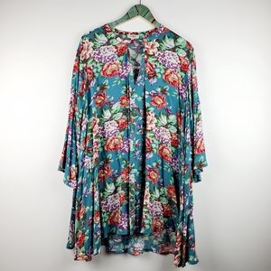 Umgee USA Floral Assymetrical Tunic Top Dress Sz M